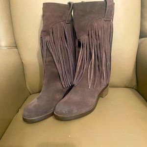 Lucky Brand Boots Brown Tobacco  Suede Caleb Fringe Western pull-on 7.5
